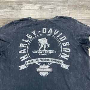 Harley Davidson Wounded Warrior Project‎ Acid Wash Black Womens L Biker Tee USA